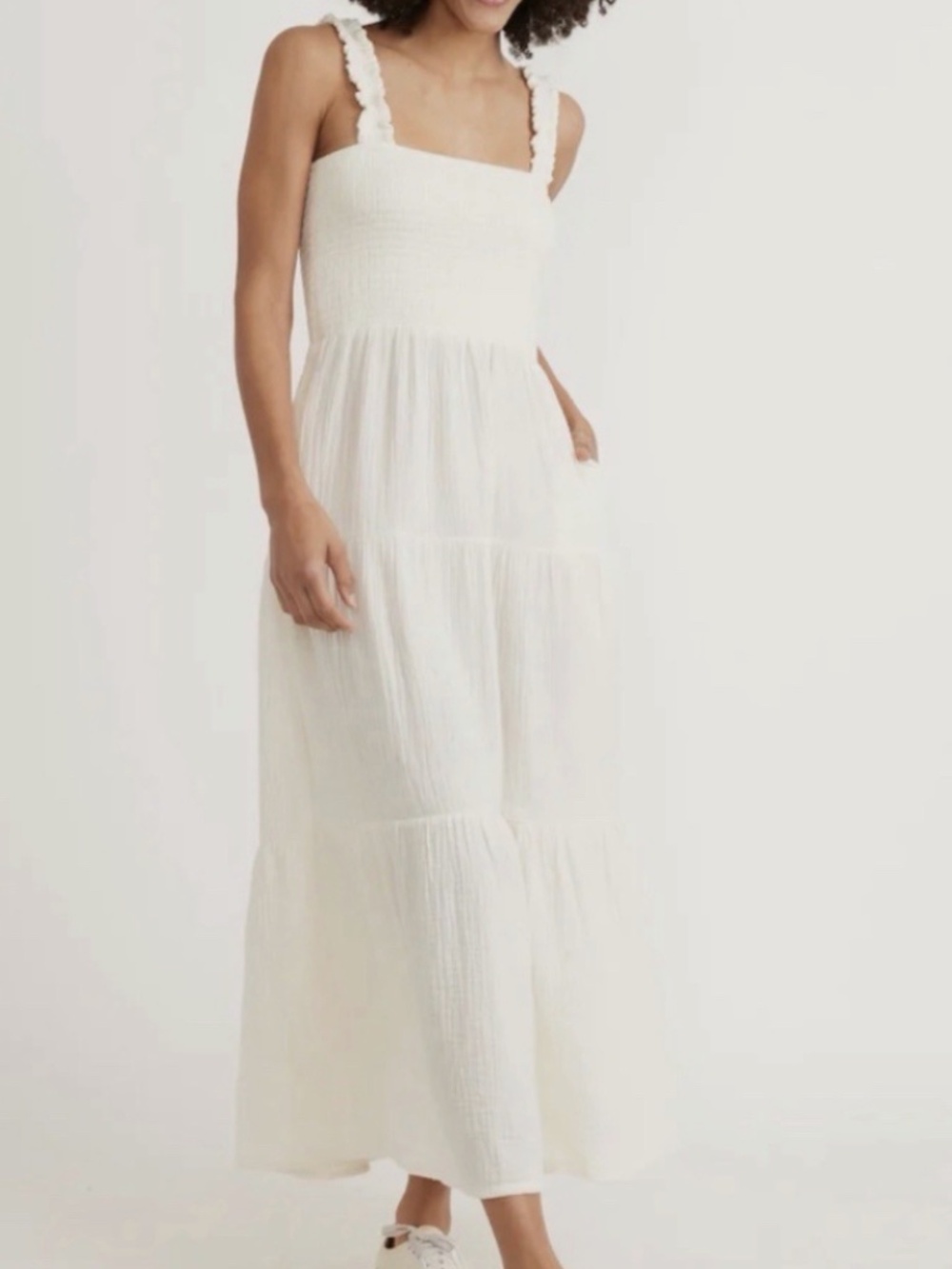 Marine Layer Selene midi dress cotton gauze smocked tiered S
